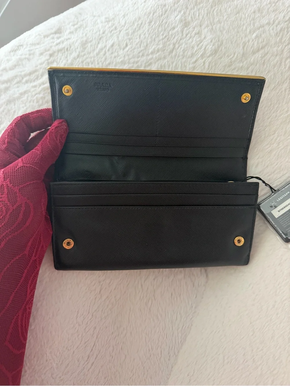 Prada Black Saffiano Leather Continental Wallet with Gold Logo (COA included)
